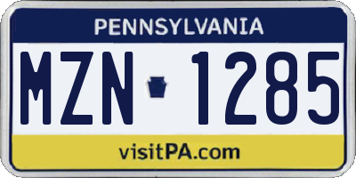 PA license plate MZN1285