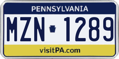 PA license plate MZN1289