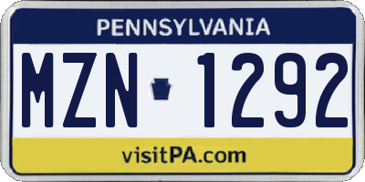 PA license plate MZN1292