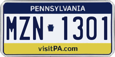 PA license plate MZN1301