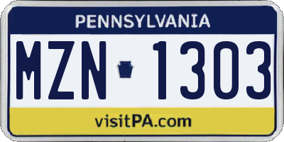 PA license plate MZN1303