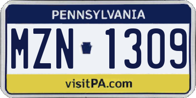 PA license plate MZN1309