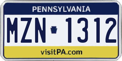 PA license plate MZN1312