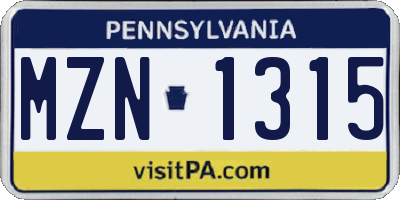 PA license plate MZN1315