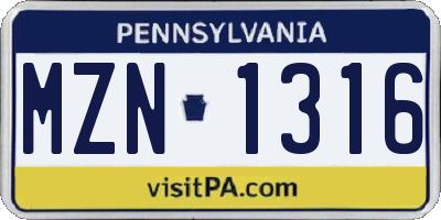 PA license plate MZN1316