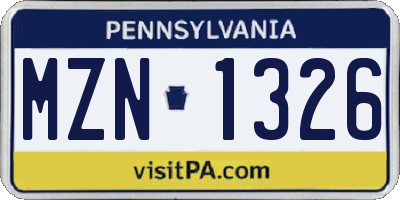 PA license plate MZN1326
