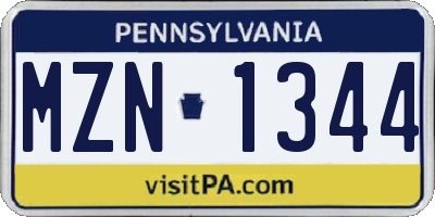 PA license plate MZN1344