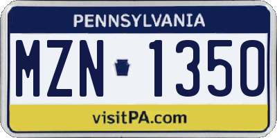 PA license plate MZN1350
