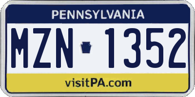 PA license plate MZN1352