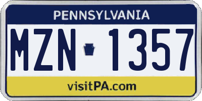 PA license plate MZN1357