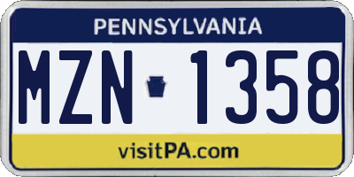PA license plate MZN1358