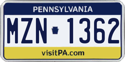 PA license plate MZN1362