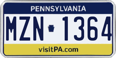 PA license plate MZN1364
