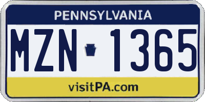 PA license plate MZN1365