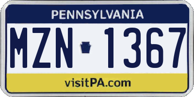 PA license plate MZN1367