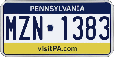 PA license plate MZN1383