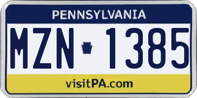 PA license plate MZN1385
