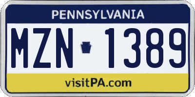 PA license plate MZN1389