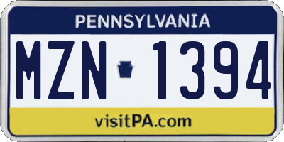 PA license plate MZN1394