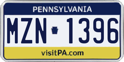 PA license plate MZN1396