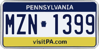 PA license plate MZN1399