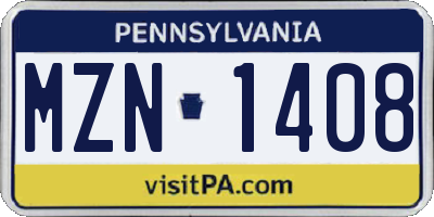 PA license plate MZN1408