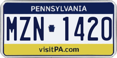 PA license plate MZN1420