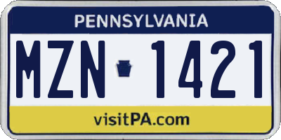 PA license plate MZN1421