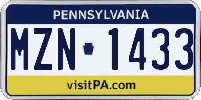 PA license plate MZN1433