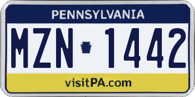 PA license plate MZN1442