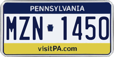 PA license plate MZN1450