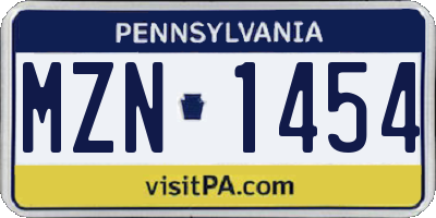 PA license plate MZN1454