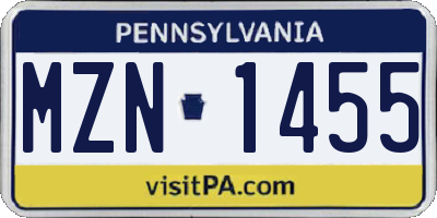 PA license plate MZN1455