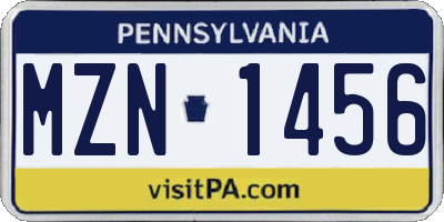 PA license plate MZN1456