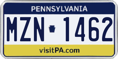PA license plate MZN1462
