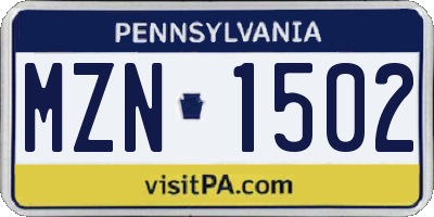 PA license plate MZN1502