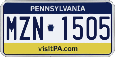 PA license plate MZN1505