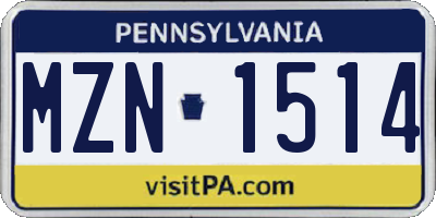 PA license plate MZN1514