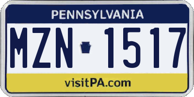 PA license plate MZN1517