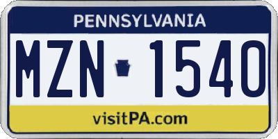 PA license plate MZN1540