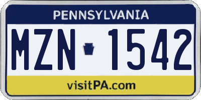 PA license plate MZN1542