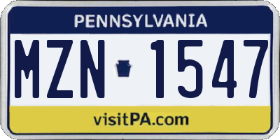 PA license plate MZN1547