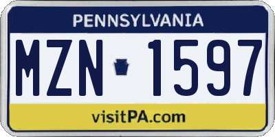 PA license plate MZN1597