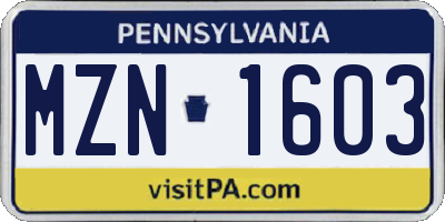 PA license plate MZN1603