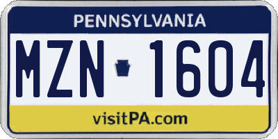 PA license plate MZN1604
