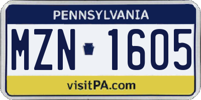 PA license plate MZN1605