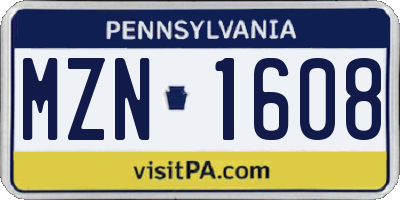PA license plate MZN1608