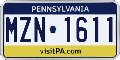 PA license plate MZN1611