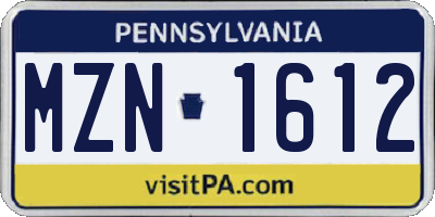 PA license plate MZN1612
