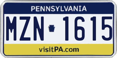PA license plate MZN1615